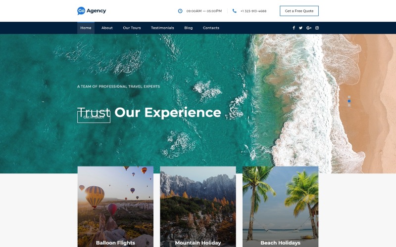туристическое агентство clean bootstrap html landing page template