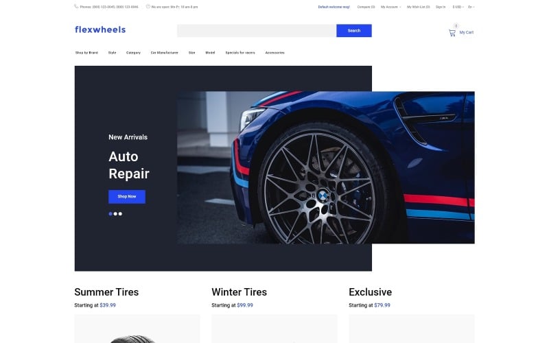колеса и шины чистый шаблон opencart
