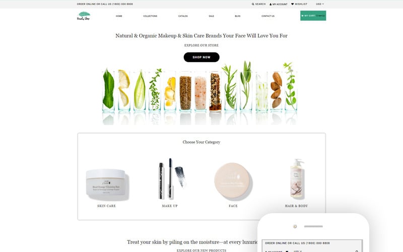 магазин косметики многостраничная современная тема shopify