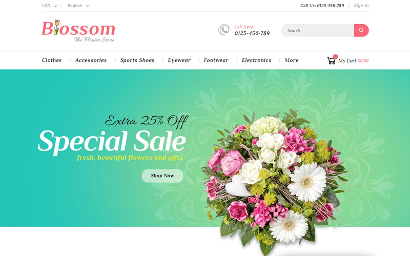магазин цветов и подарков prestashop тема