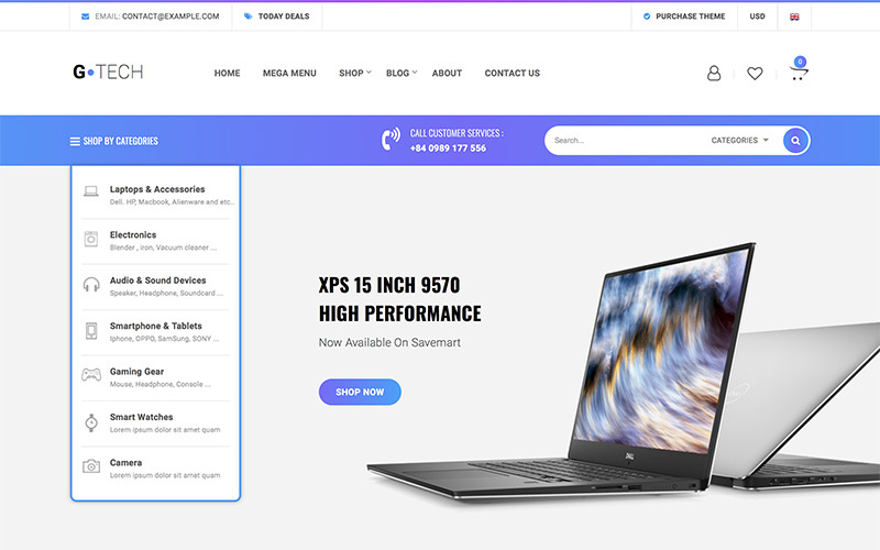 gtech electronics shop woocommerce тема