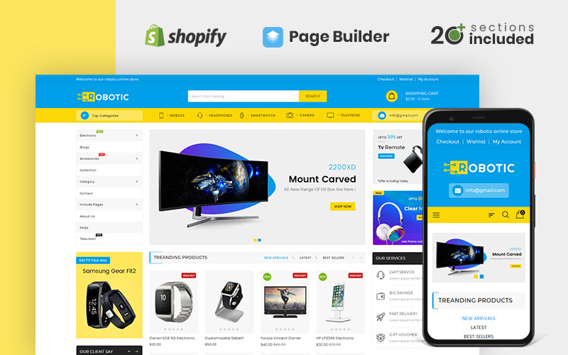 робототехника магазин электроники тема shopify