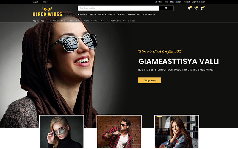 black wings fashion универсальный магазин opencart шаблон