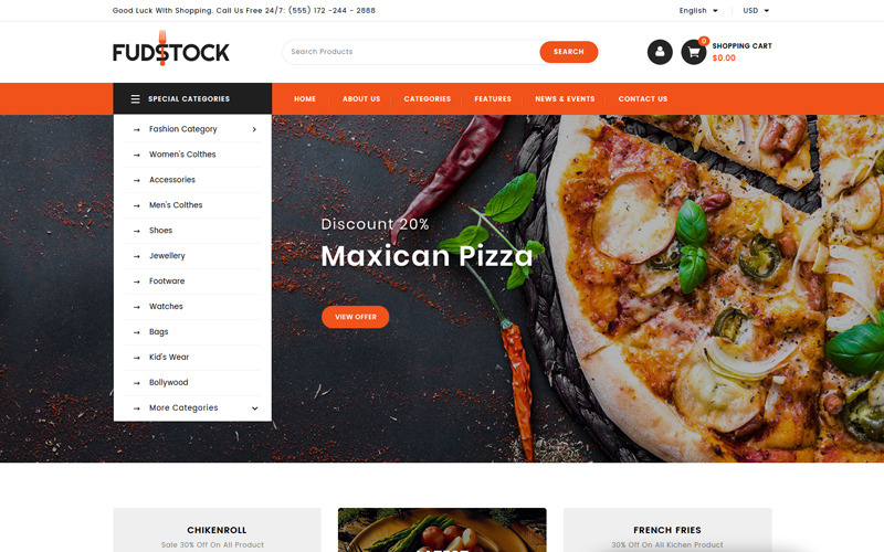 ресторан магазин prestashop тема