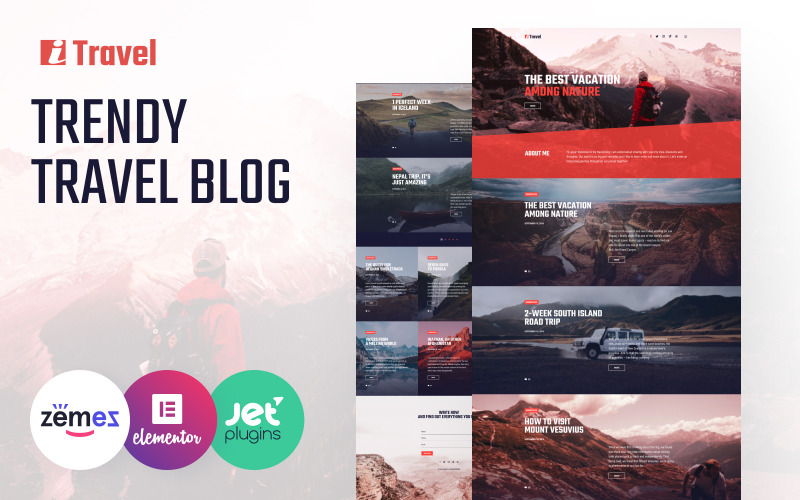 модный шаблон сайта блога путешествий для темы Elementor builder wordpress