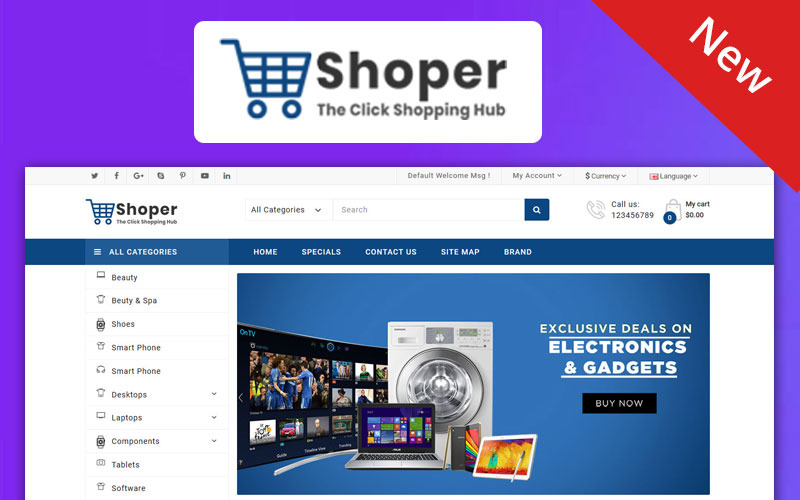 shopper electronics отзывчивая тема шаблон opencart