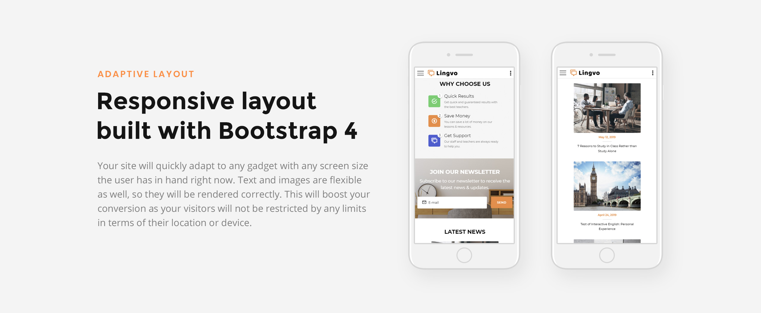 языковая школа многостраничный простой шаблон сайта html5 bootstrap