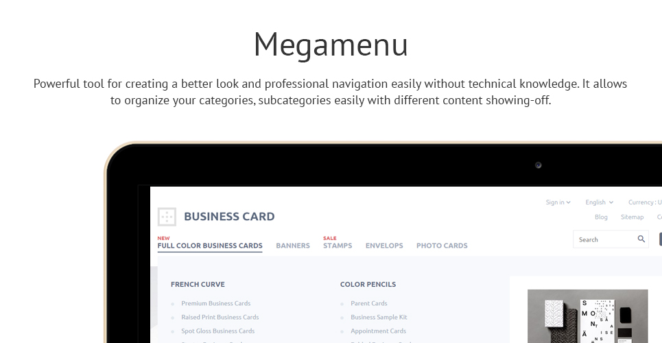 визитная карточка prestashop тема