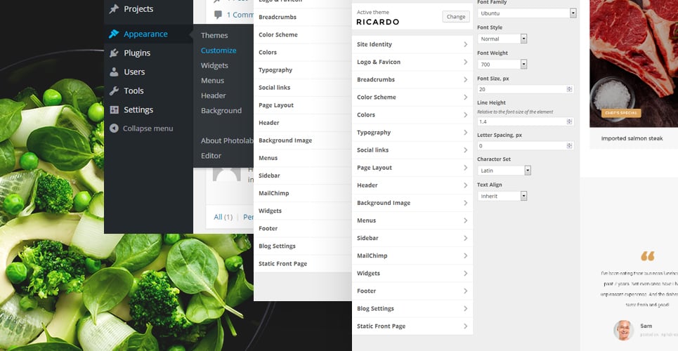 ресторан изысканной кухни отзывчивый wordpress тема
