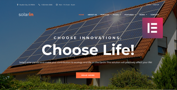 solar energy company wordpress elementor theme