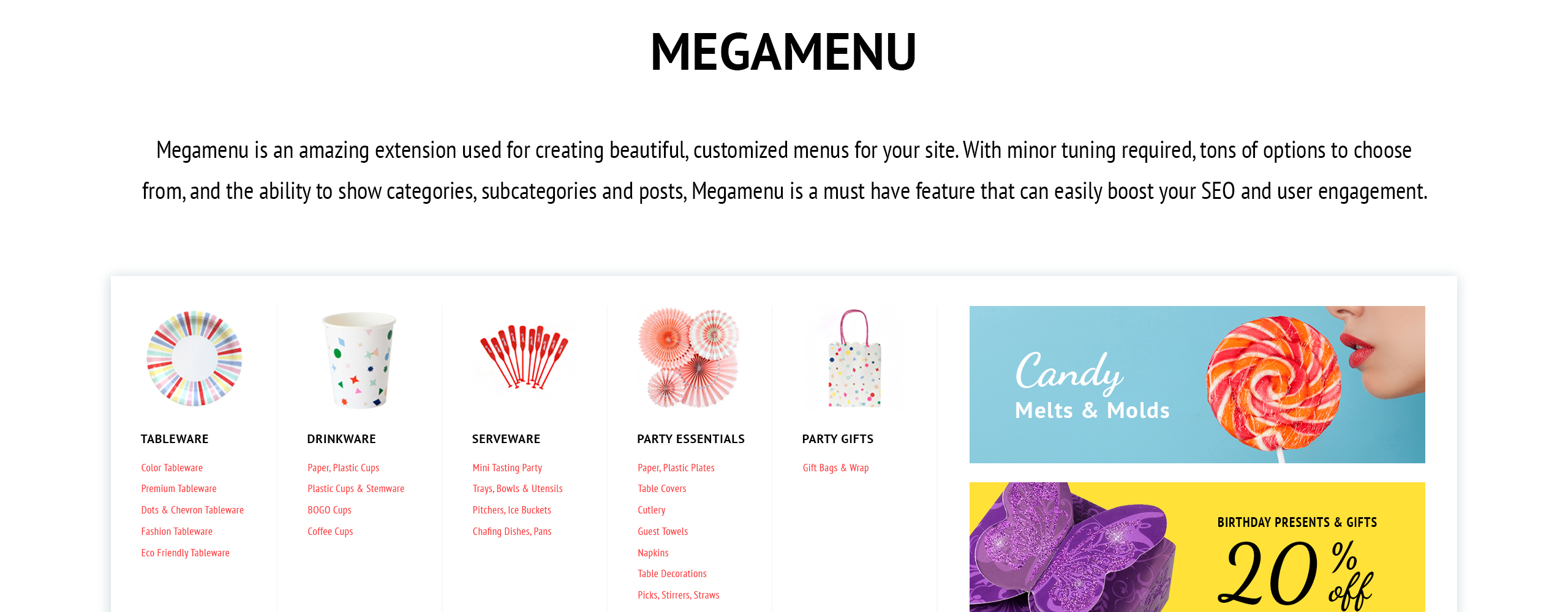party supplies magento theme