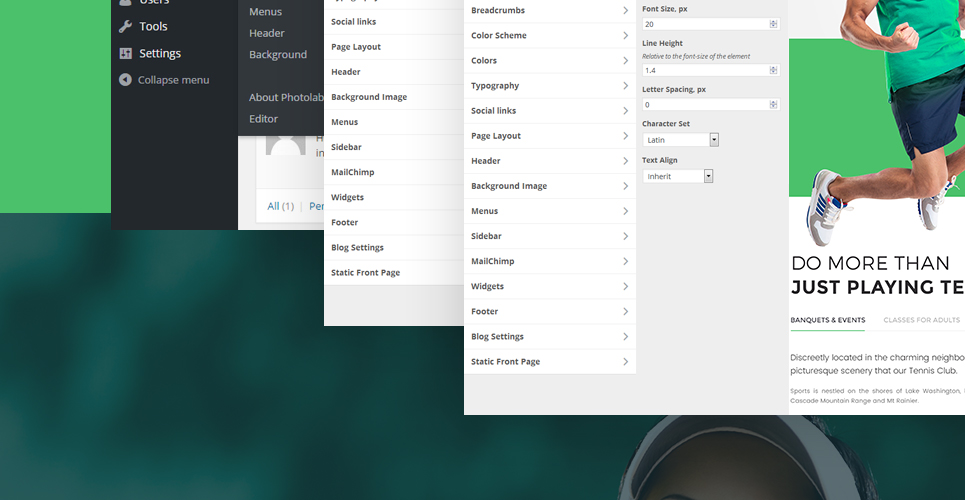 теннисный клуб отзывчивая тема wordpress