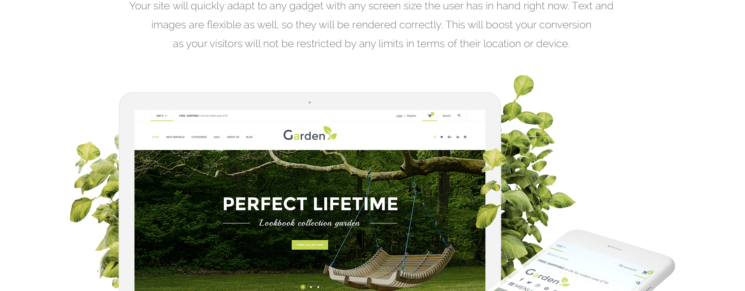 дизайн сада отзывчивая тема shopify