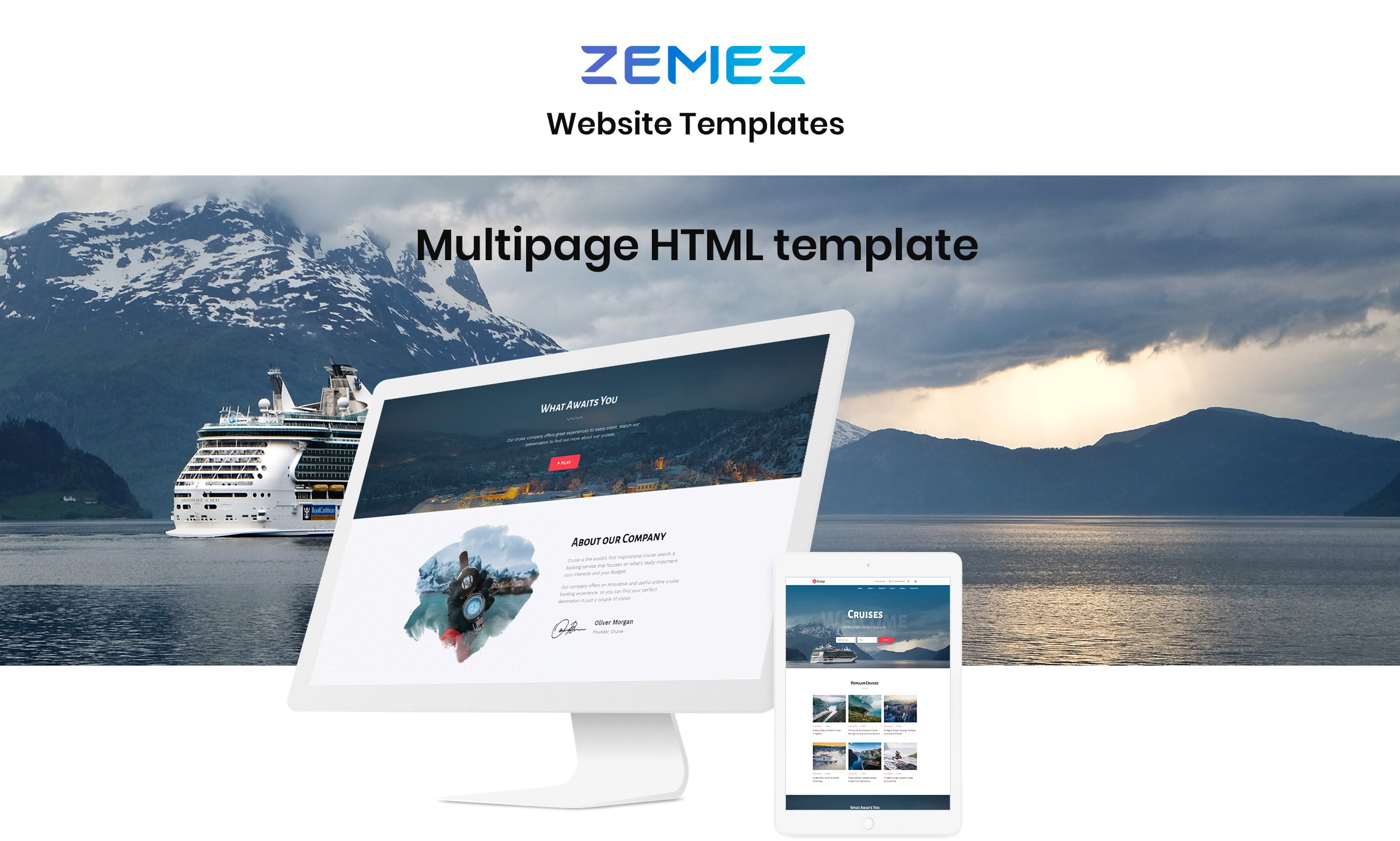 красивый многостраничный html шаблон сайта круизной компании