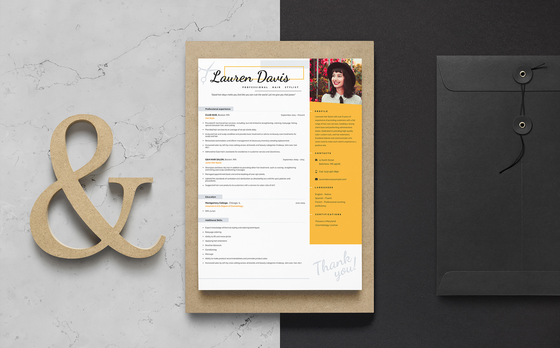 Download Lauren Davis - шаблон резюме профессионального стилиста / Graphics Resume Template - Резюме на тему графика 