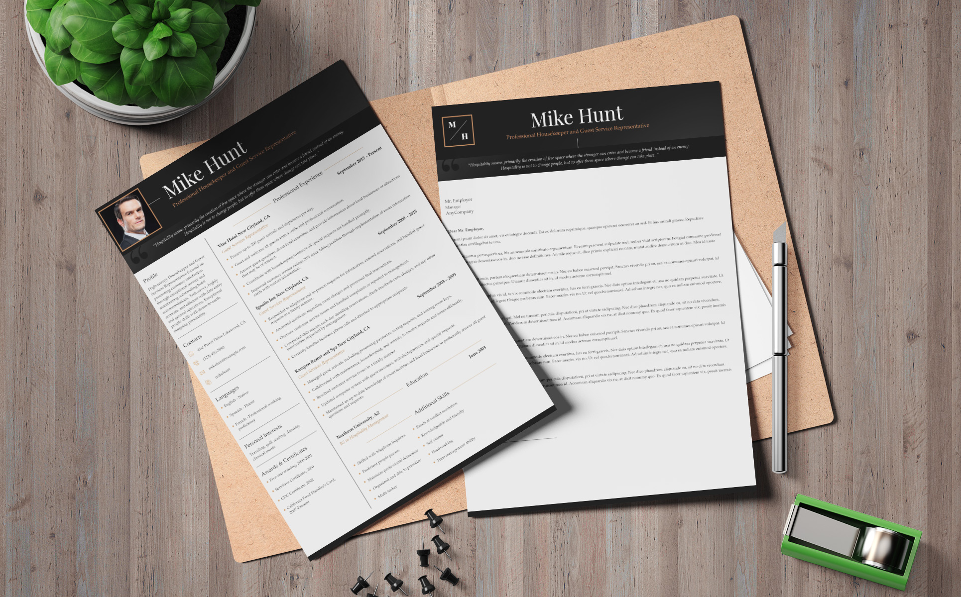 Download Mike Hunt - шаблон резюме профессионального хаускипера / Graphics Resume Template - Резюме на тему графика 