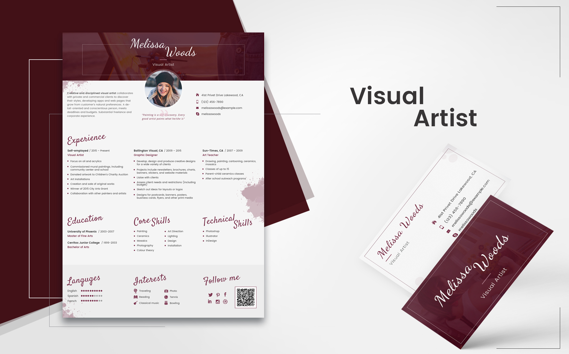 Download Резюме "Пример резюме кафе работников" / Melissa Woods - Visual Artist Resume Template - Резюме на тему графика 
