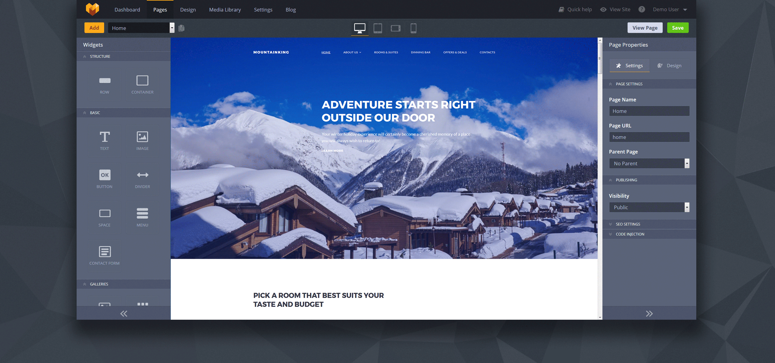 шаблон mountain hotel premium moto cms 3