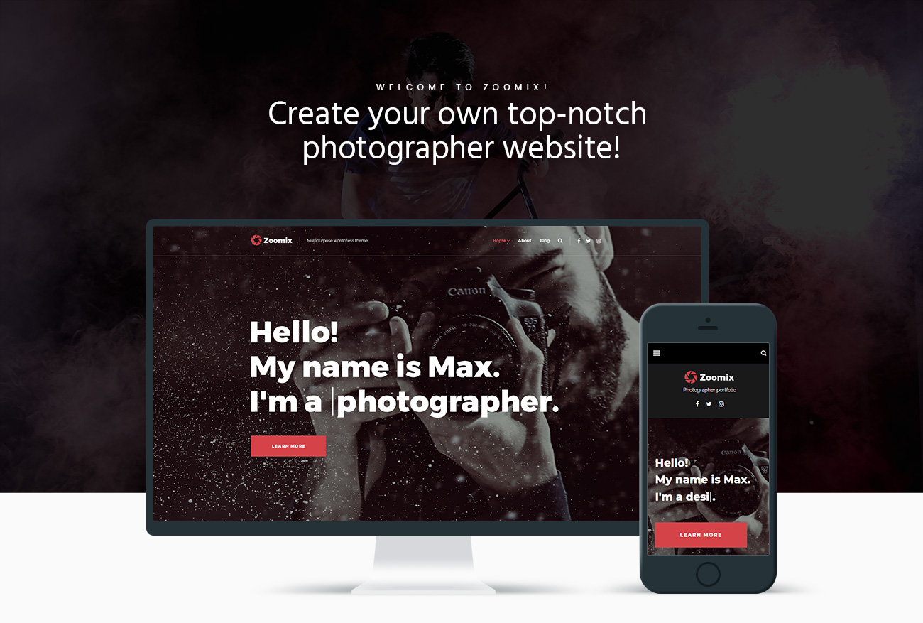 zoomix фотографы портфолио фотогалерея wordpress тема