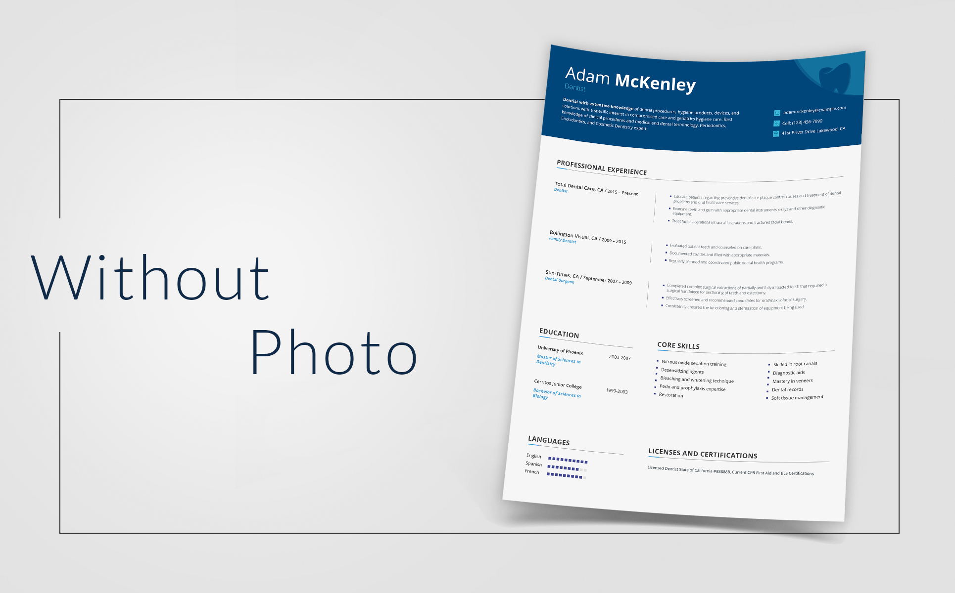 Download Резюме "Пример резюме врача стоматолога" / Adam McKenley - Dentist Resume Template - Резюме на тему графика 