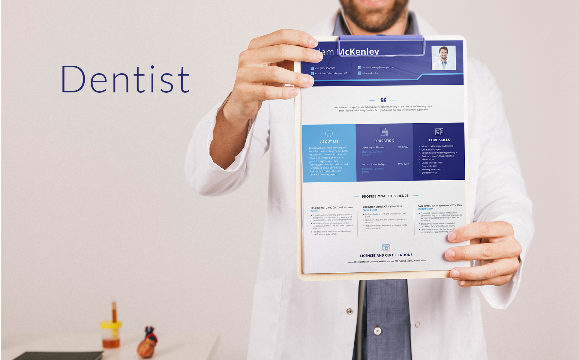 Download Резюме "Пример резюме врача стоматолога" / Adam McKenley - Dentist Resume Template - Резюме на тему графика 