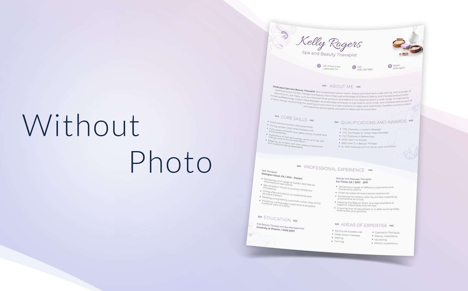 Download Резюме "Пример резюме администратора салона красоты" / Kelly Ragers - Spa and Beauty Therapist Resume Template - Резюме на тему графика 