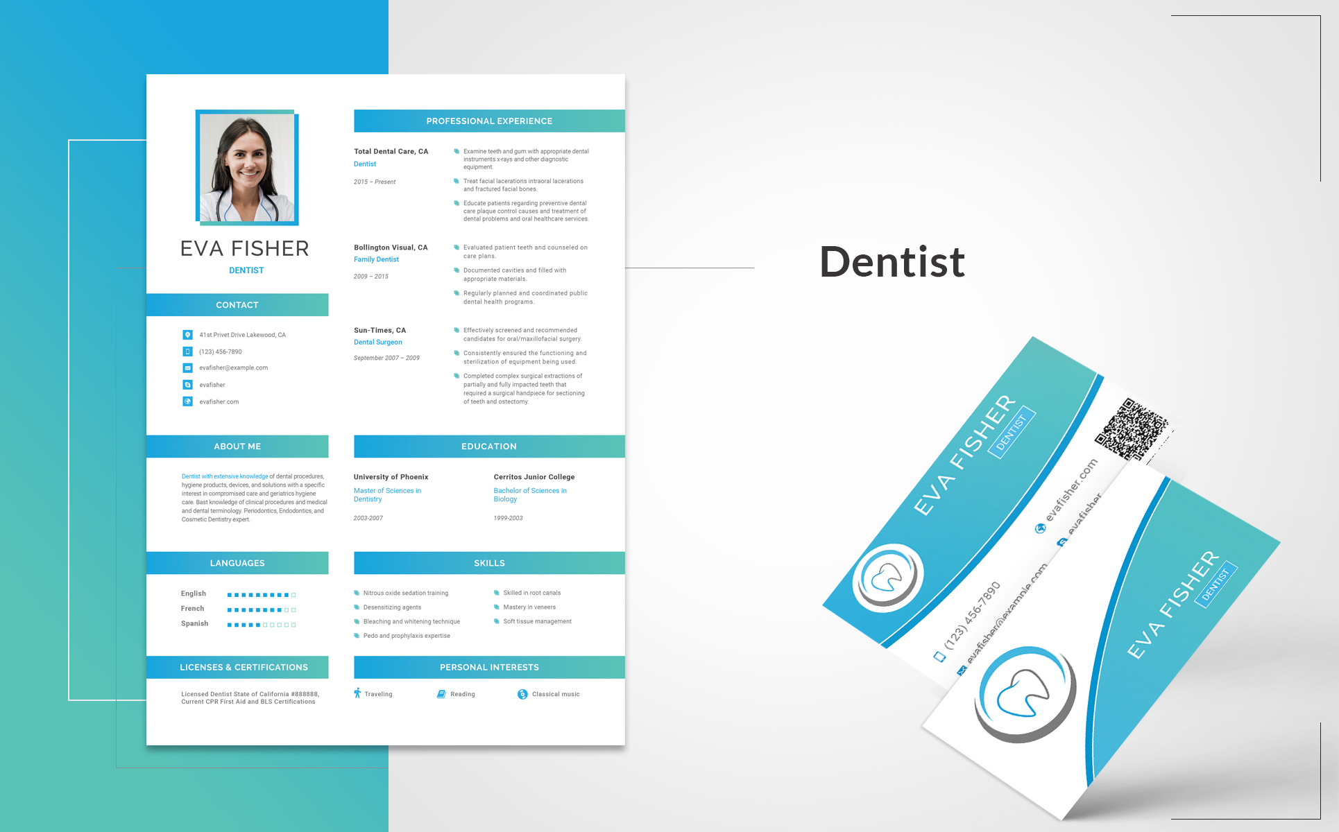 Download Резюме "Eva Fisher - Dentist Resume Template" / Eva Fisher - Dentist Resume Template - Резюме на тему графика dental tooth stomatologist stomatology dentures dentist dantist teeth doctor nurse medical doctor emergency