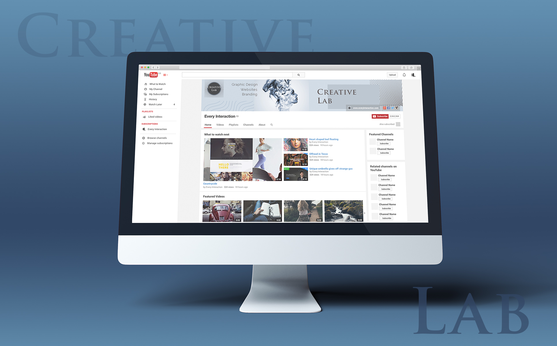 Download Шаблон для соцсетей "Creative Lab YouTube Channel Art Social Media Template" / Creative Lab YouTube Channel Art Social Media Template - Шаблон для соцсетей на тему графика social media social logo avatar design youtube graphics