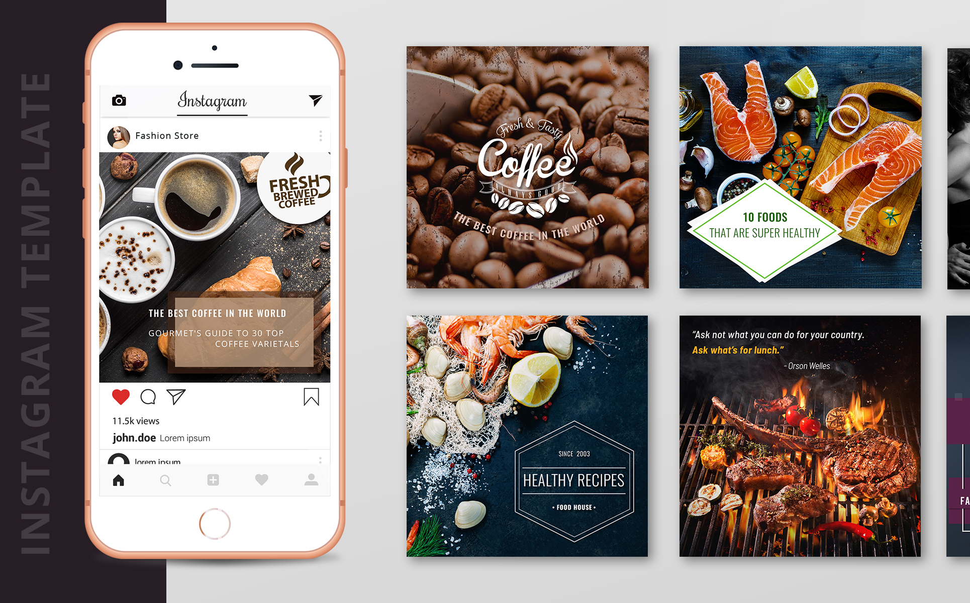 Download Шаблон для соцсетей "10 Clean Style Instagram Pictures Social Media Template" / 10 Clean Style Instagram Pictures Social Media Template - Шаблон для соцсетей на тему графика media social instagram insta psd graphics clean style fashion food photo photography