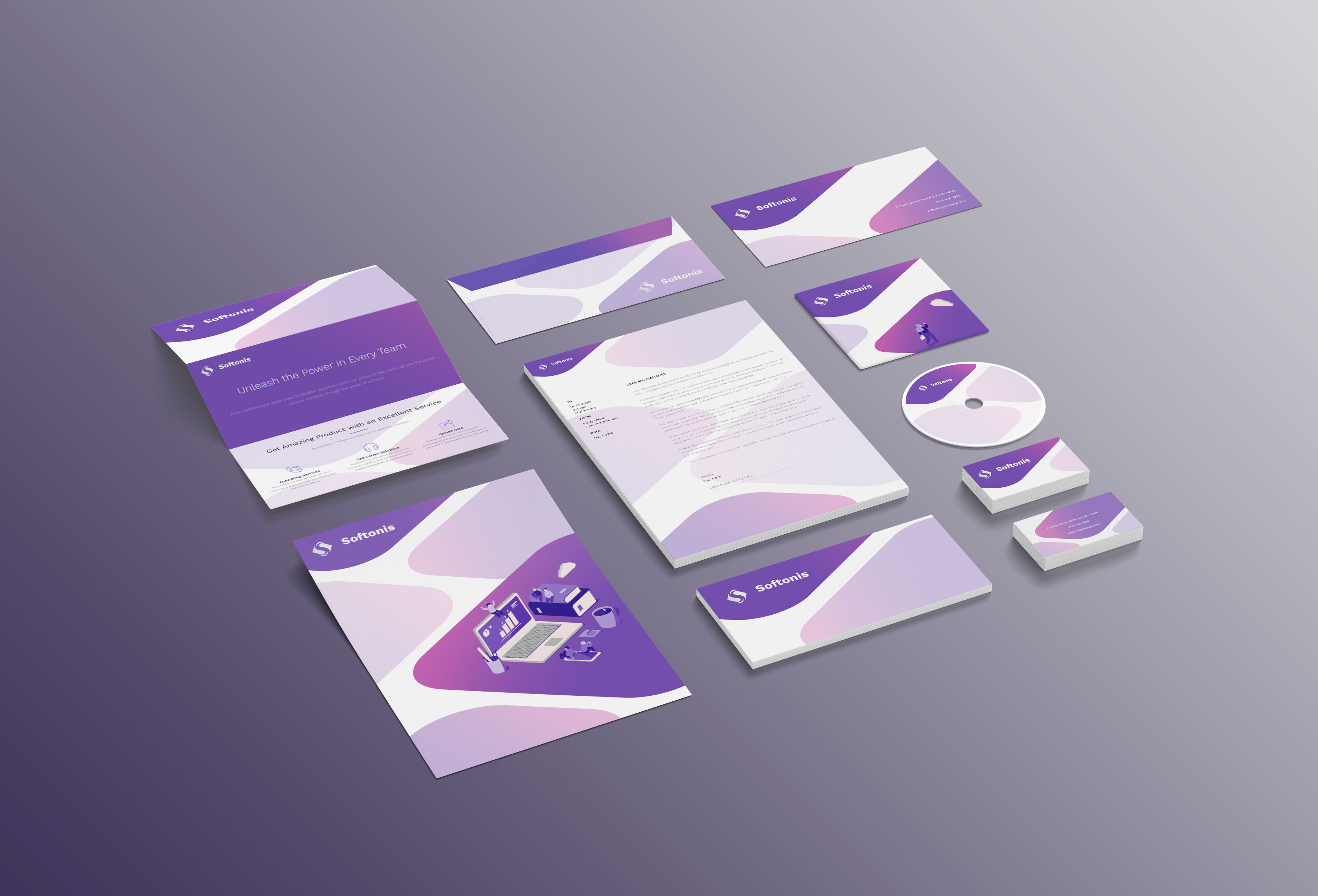 Download Фирменный стиль "Softonis Company Branding Design - Corporate Identity Template" / Softonis Company Branding Design - Corporate Identity Template - Фирменный стиль на тему графика identity business card design mockup stationery personal printed business card recognition print brand corporate branding