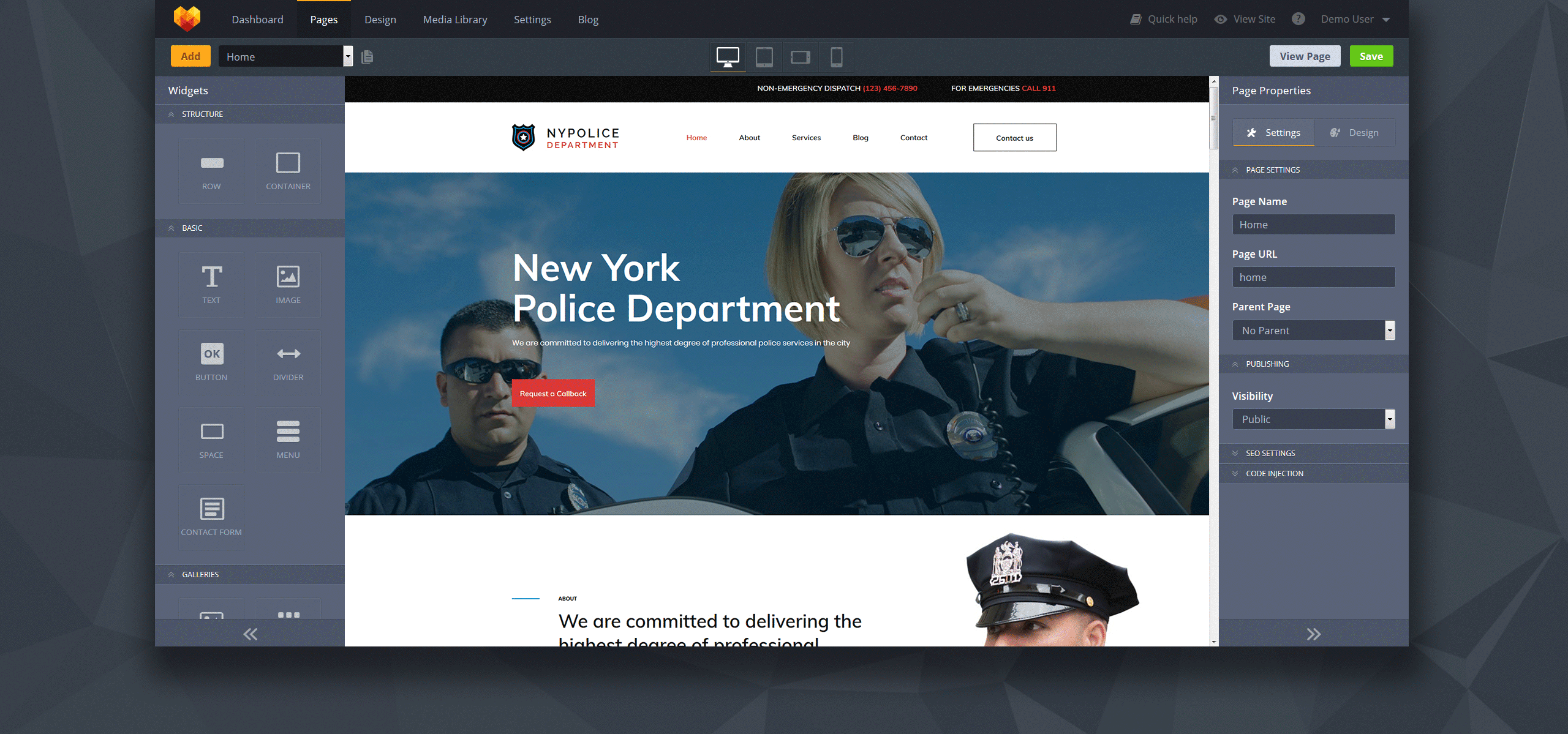 шаблон police department premium moto cms 3