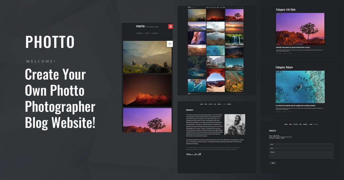 фотограф блог wordpress elementor тема