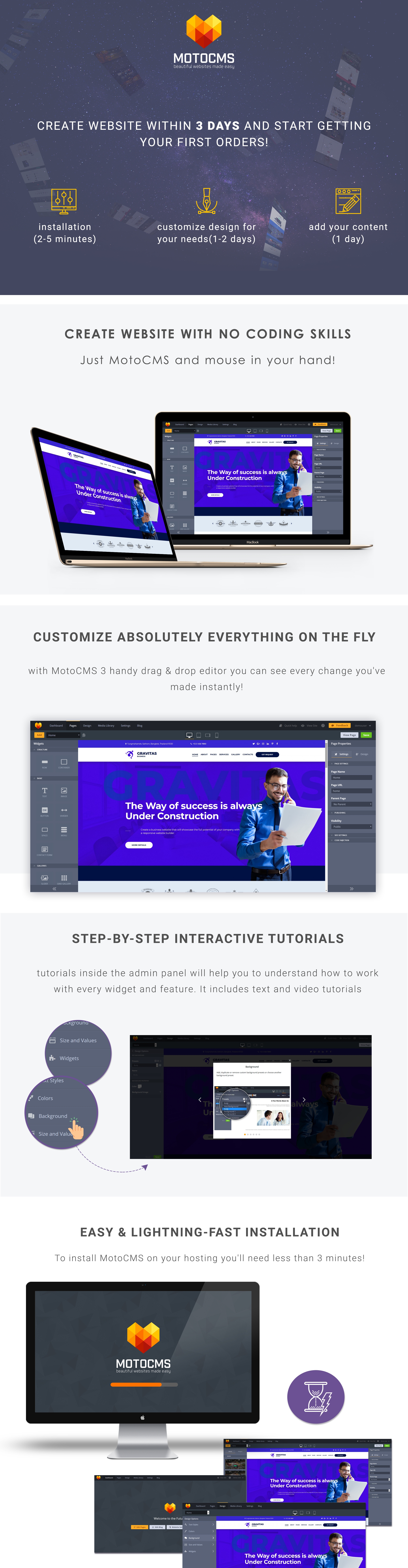 шаблон gravitas multipurpose business moto cms 3