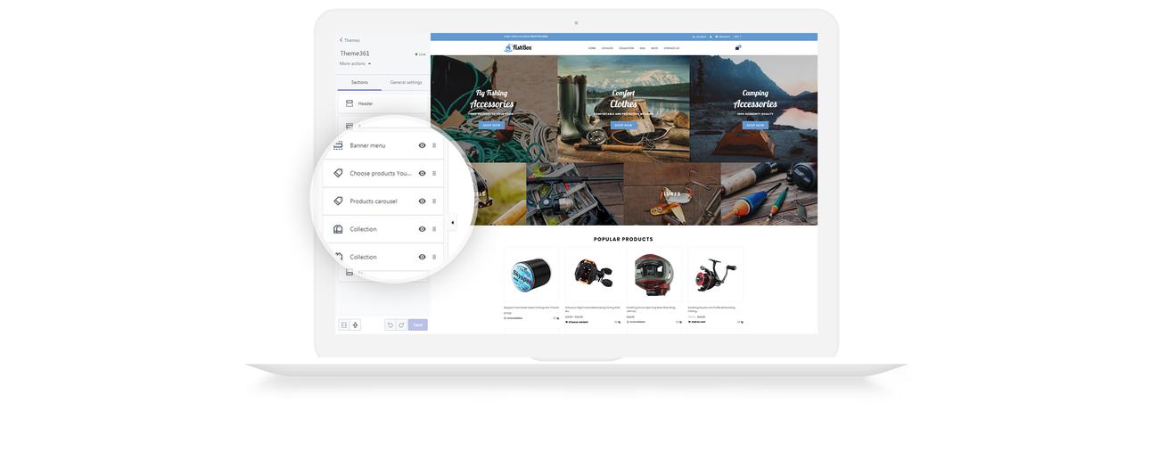привлекательная тема рыболовного и охотничьего магазина shopify