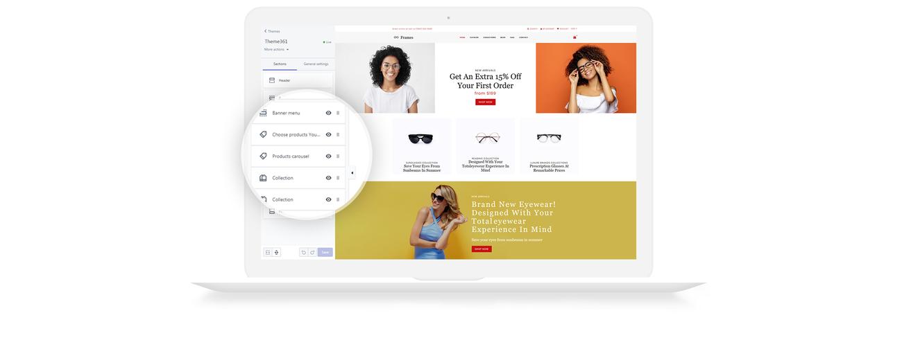 очки магазин чистый shopify тема