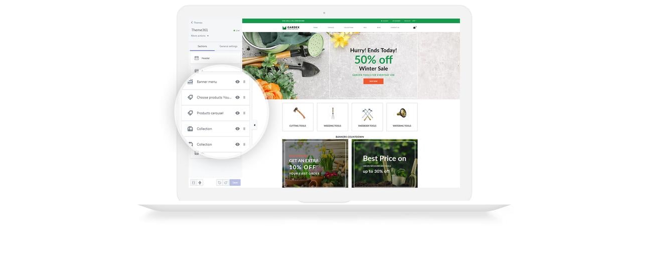 садоводство чистая тема shopify