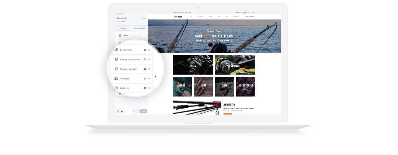 рыбалка многостраничная чистая тема shopify