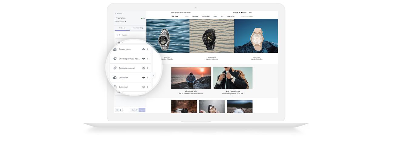 часы clean shopify тема