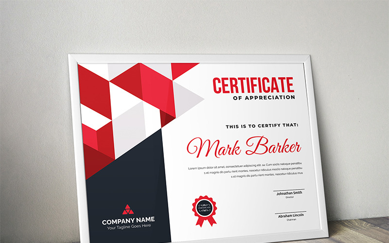 Download Шаблон сертификата "Geometric Certificate Template" / Geometric Certificate Template - Шаблон сертификата на тему графика certificate corporate decorative diploma elegant excellence frame graduation green modern multicolor ornament ornaments paper print ready template professional red simple