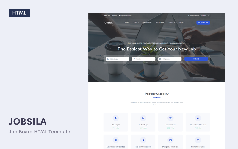 шаблон веб-сайта job board &amp; job listing