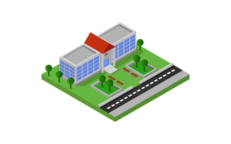 Download Vector "isometric school - Vector Image" / isometric school - Vector Image - Vector на тему графика illustration,cartoon,architecture,vector,university,isometric,school,education,college,facility,front,map,construction,design,street,public,modern,house,icon,exterior