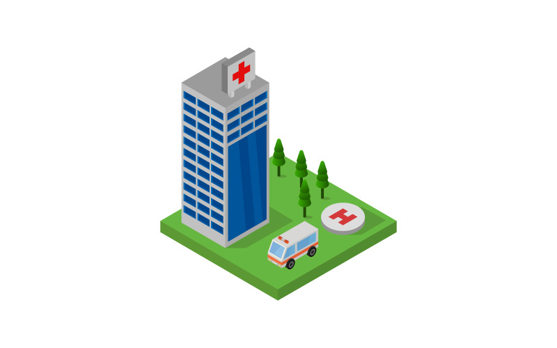 Download Vector "Isometric Hospital - Vector Image" / Isometric Hospital - Vector Image - Vector на тему графика clinic,illustration,paramedic,service,health,rescue,map,hospital,vector,design,street,urgency,vehicle,icon,exterior,city,ambulance,isometric,town,3d