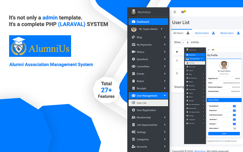 шаблон администратора системы управления ассоциациями laravel association management system admin