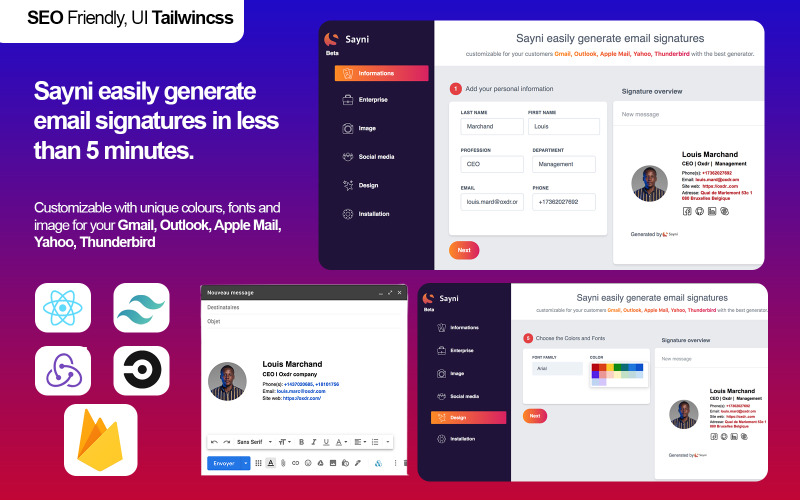 Download Шаблон для приложения "Easily Generate Email Signatures App Template" / Easily Generate Email Signatures App Template - Адаптивный Шаблон для приложения на тему веб-дизайн react,template,html,css,javascript