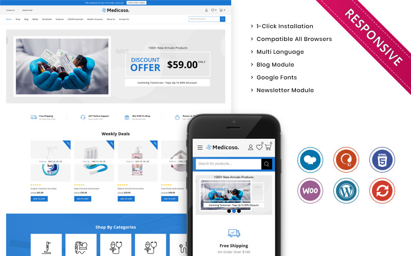 отзывчивая тема woocommerce медицинского магазина