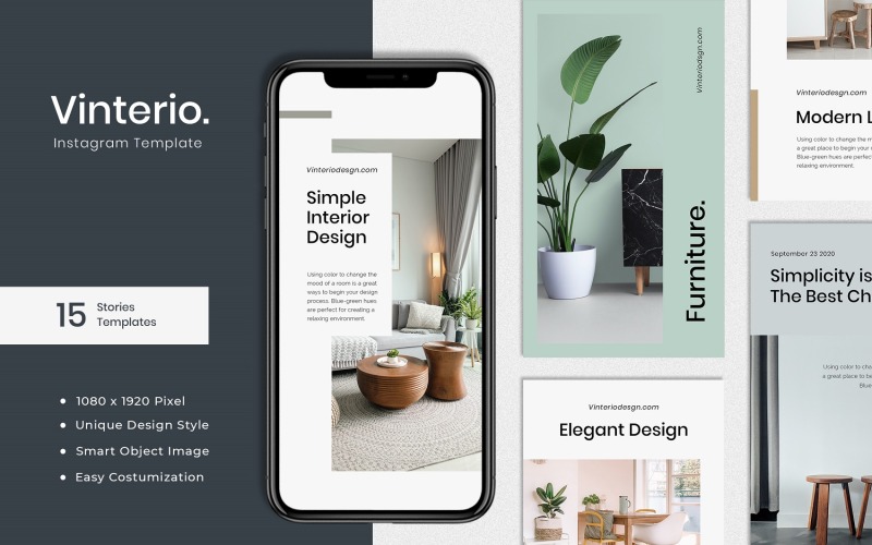 Download Шаблон для соцсетей "Vinterio - Interior Instagram Stories Template for Social Media" / Vinterio - Interior Instagram Stories Template for Social Media - Шаблон для соцсетей на тему графика creative,instagram,stories,instastory,interior,exterior,stylish,lifestyle,layout,unique,minimal,whitespace,modern,story,elegant