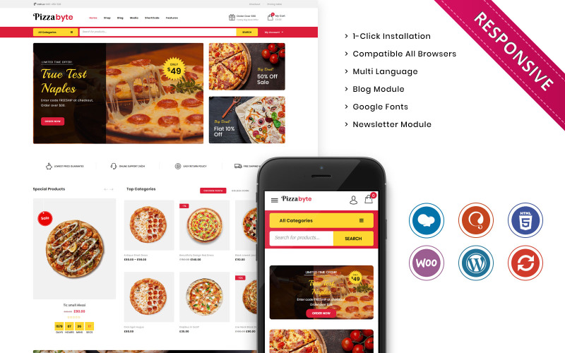 тема магазина быстрого питания и ресторанов woocommerce