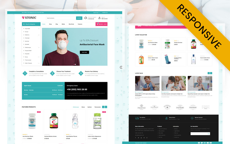 xtonic medicine store woocommerce тема