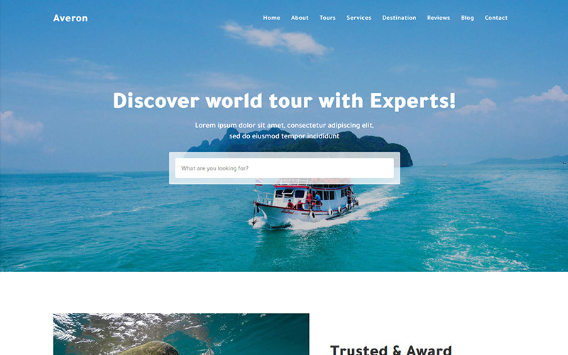 averon tour &amp; travel html шаблон целевой страницы