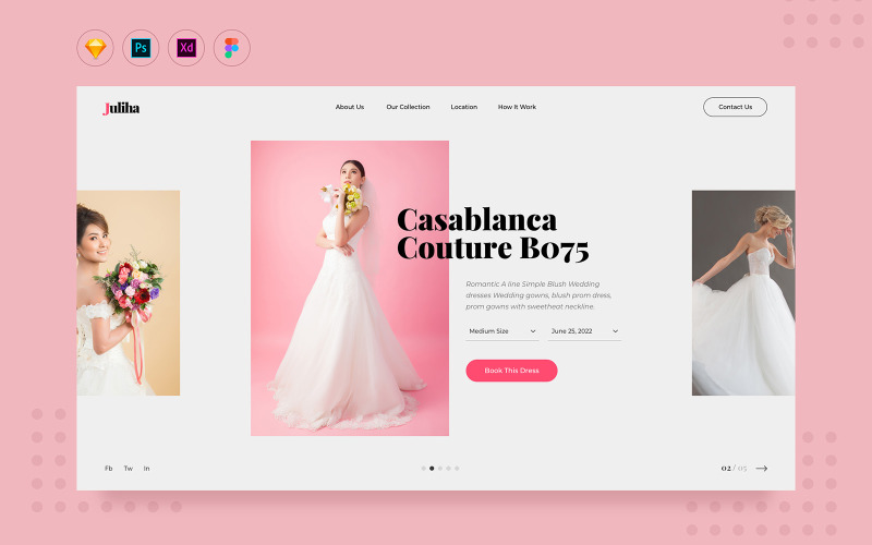 Download UI элементы "Daily.V11 Bridal Dress Rent Website Landing UI Elements" / Daily.V11 Bridal Dress Rent Website Landing UI Elements - UI элементы на тему графика bridal,dress,wedding,rent,rental,user interface,ui,figma,sketch,xd,photoshop,website